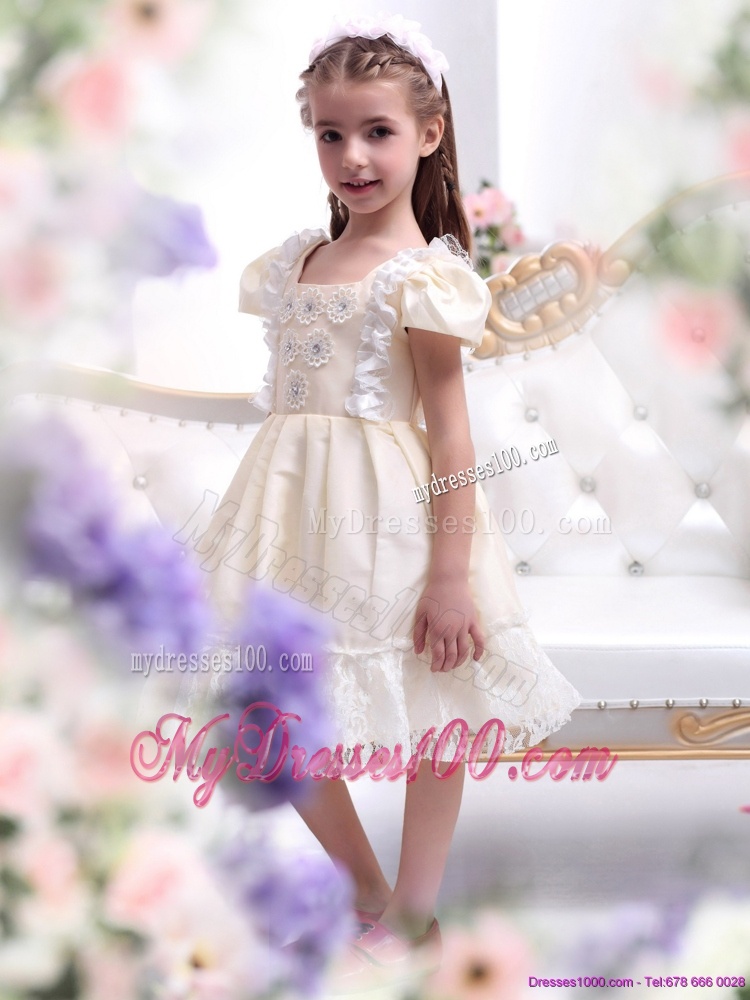 Gorgeous Champagne Flower Girl Dress with Hand Made Flower and Lace