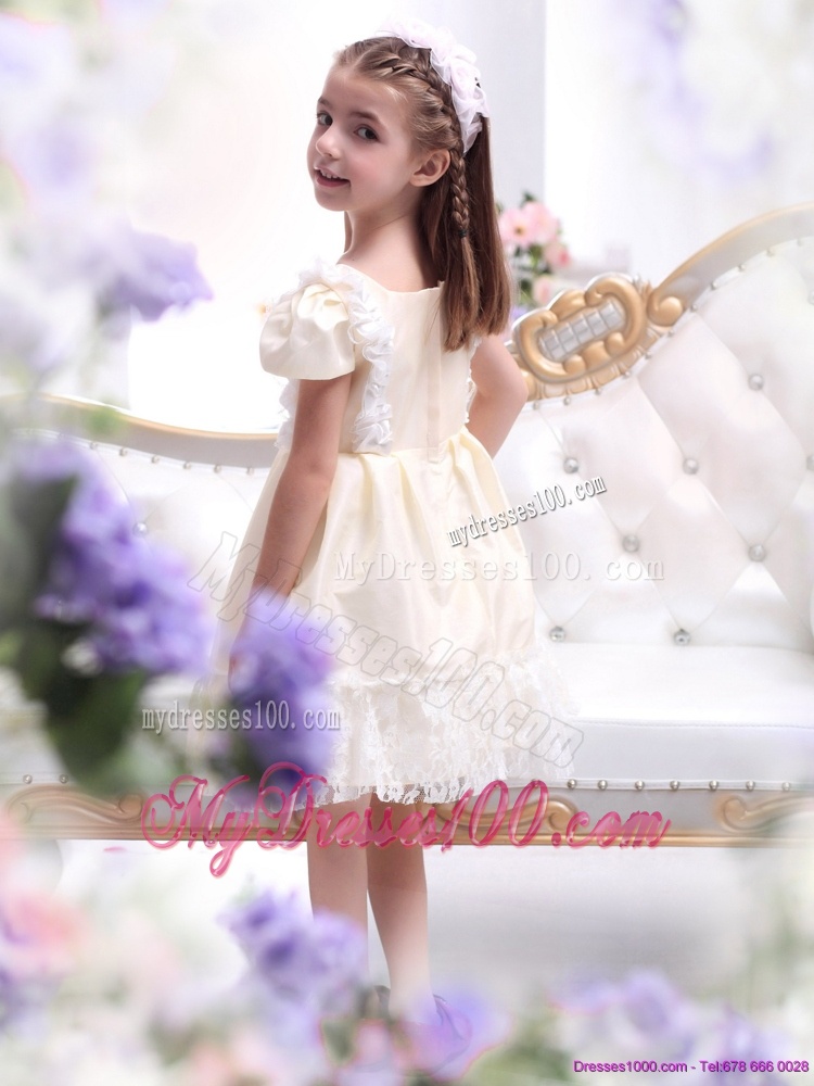 Gorgeous Champagne Flower Girl Dress with Hand Made Flower and Lace