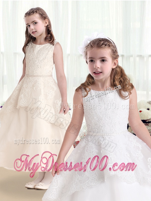 Hot Sale Bateau Flower Girl Dresses with Beading and Appliques