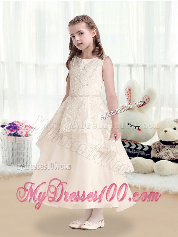 Hot Sale Bateau Flower Girl Dresses with Beading and Appliques