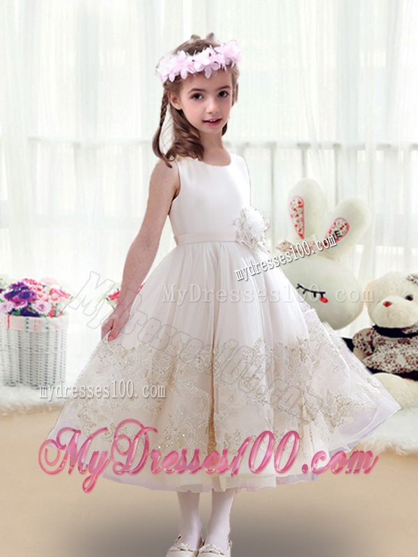 Lovely Scoop Flower Girl Dresses with Beading and Appliques