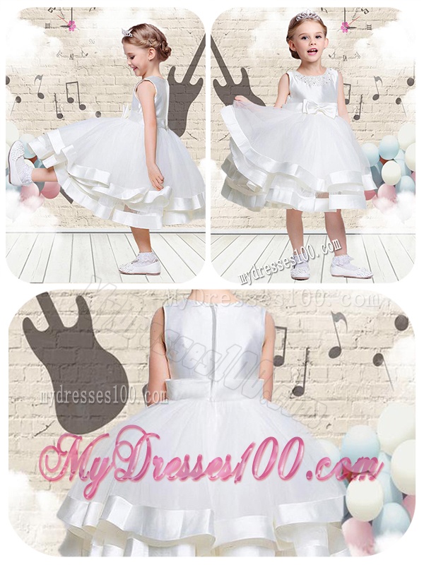 Lovely Scoop Knee Length Flower Girl Dresses with Beading