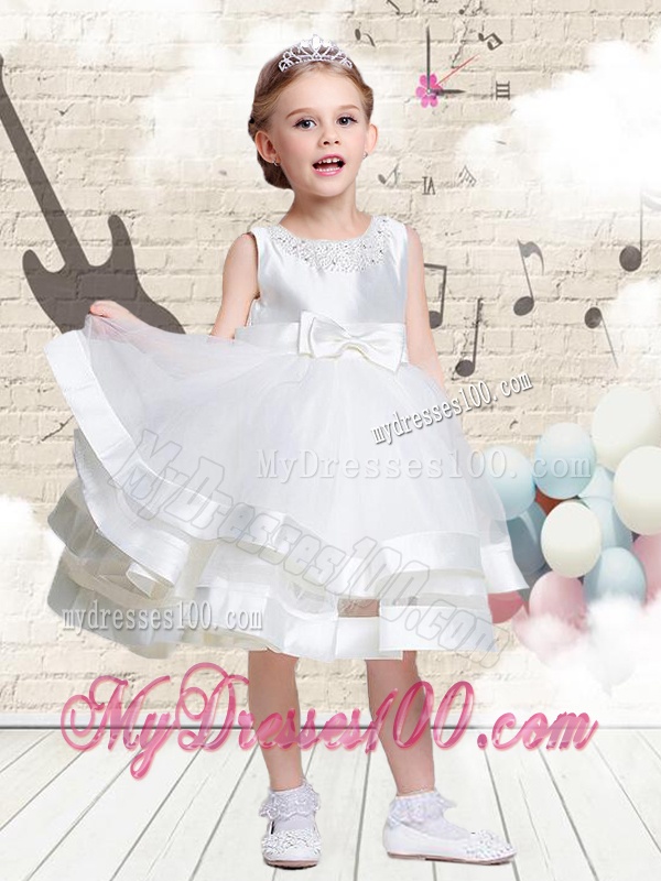 Lovely Scoop Knee Length Flower Girl Dresses with Beading