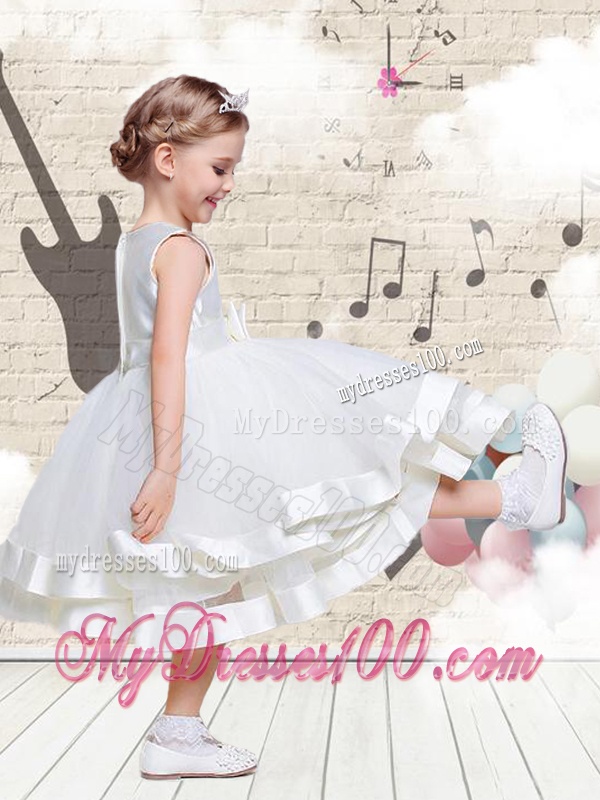 Lovely Scoop Knee Length Flower Girl Dresses with Beading