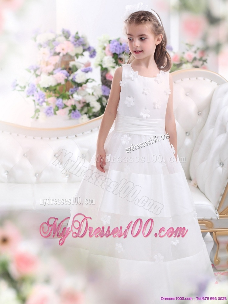 Most Popular White Scoop Flower Girl Dress with Appliques