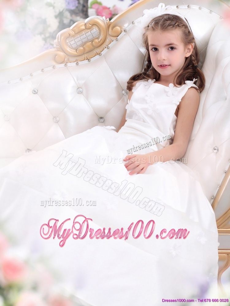 Most Popular White Scoop Flower Girl Dress with Appliques