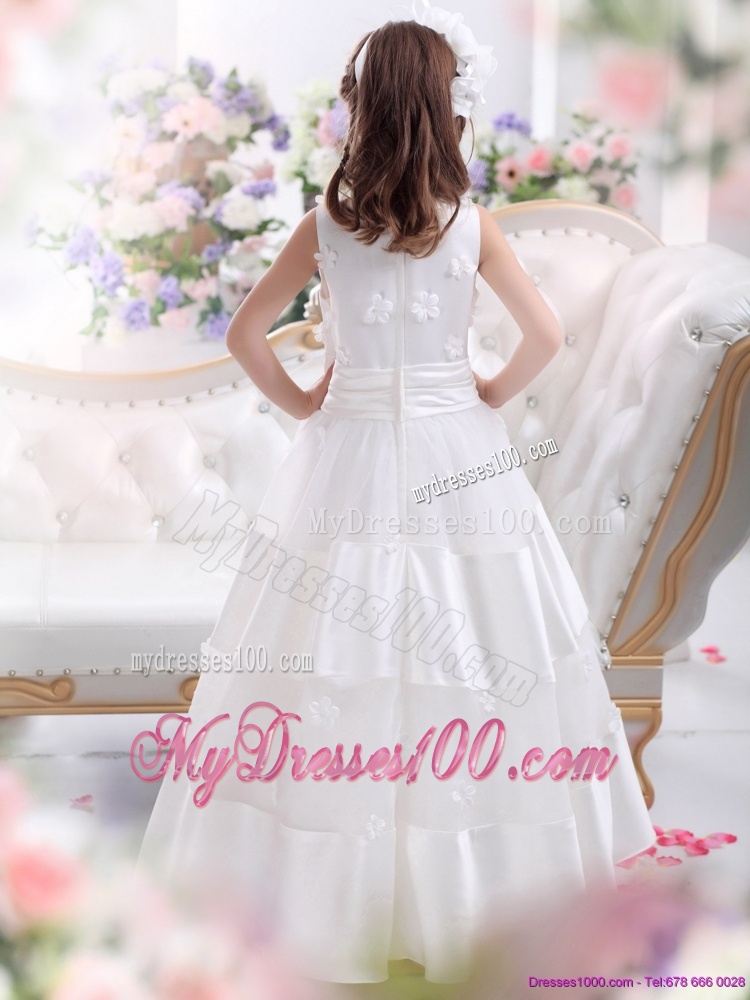 Most Popular White Scoop Flower Girl Dress with Appliques