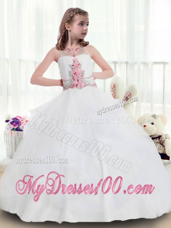 New Arrivals Bateau Beading Flower Girl Dresses in White