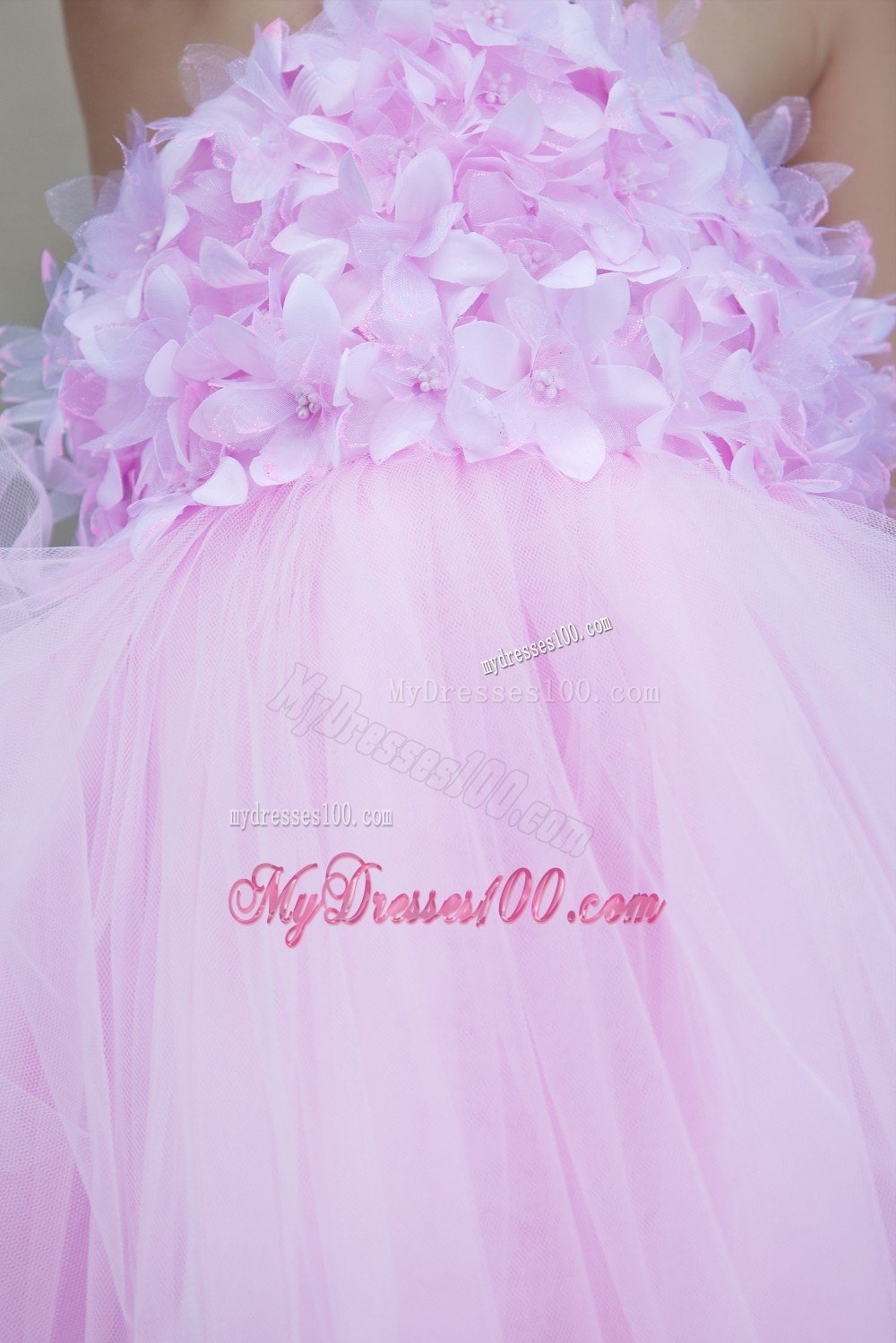 Pink Halter Knee-length Layer Puffy Backless Flower Girl Dress