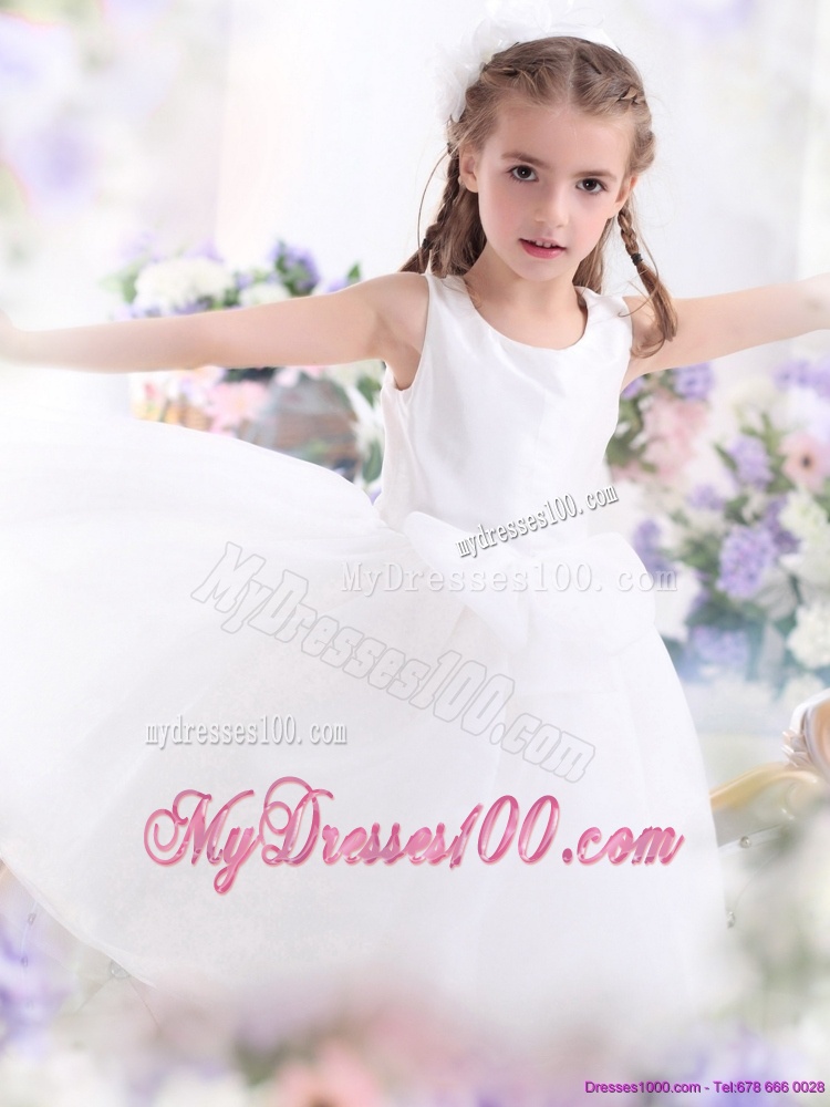 Popular Scoop White Bowknot A Line Flower Girl Dresses for 2016