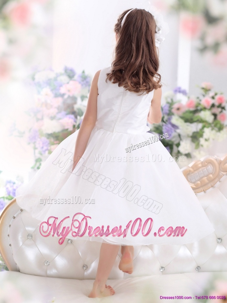 Popular Scoop White Bowknot A Line Flower Girl Dresses for 2016
