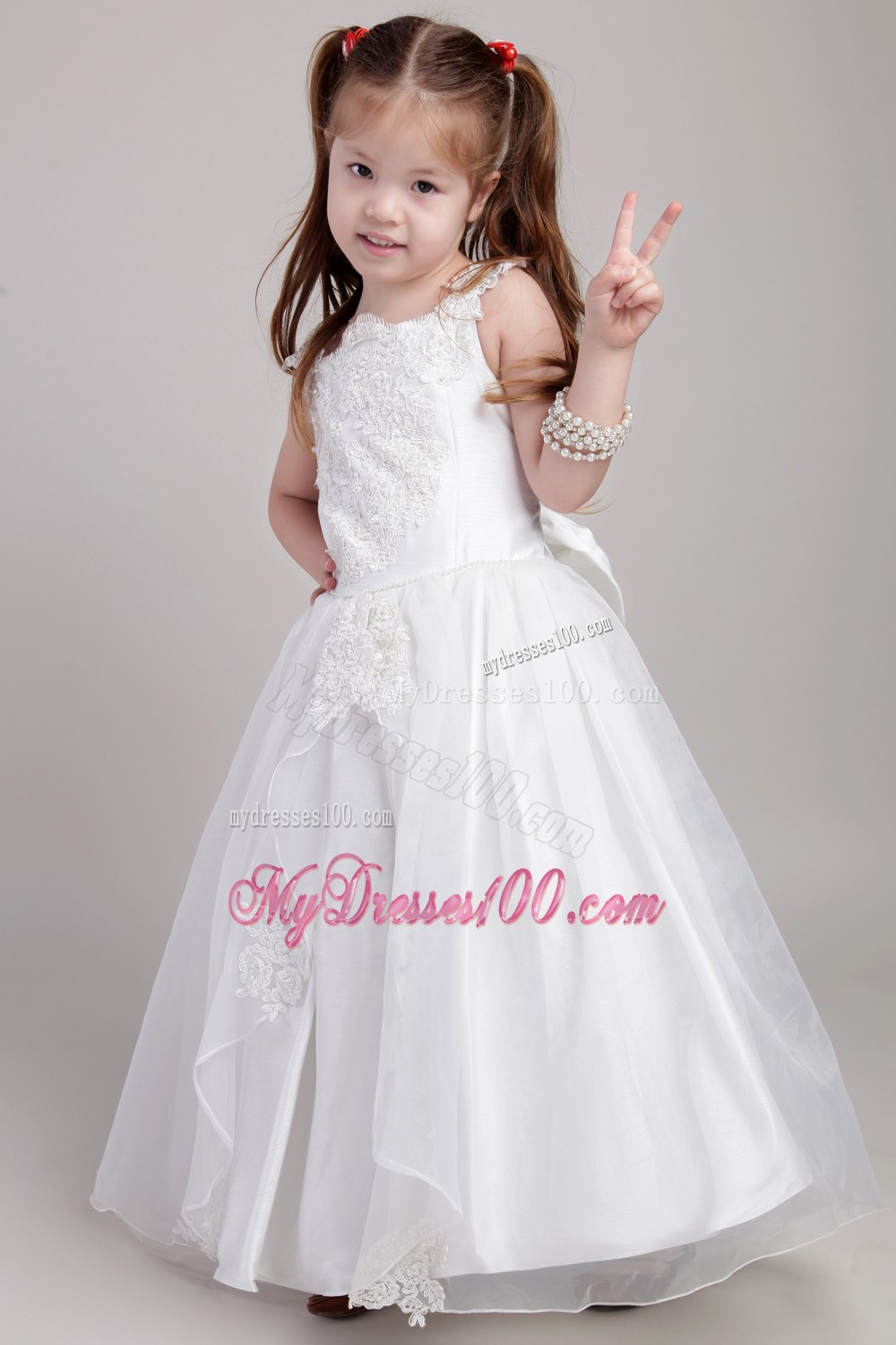 Beautiful Straps Ankle-length Taffeta and Organza Appliques Flower Girl Dress