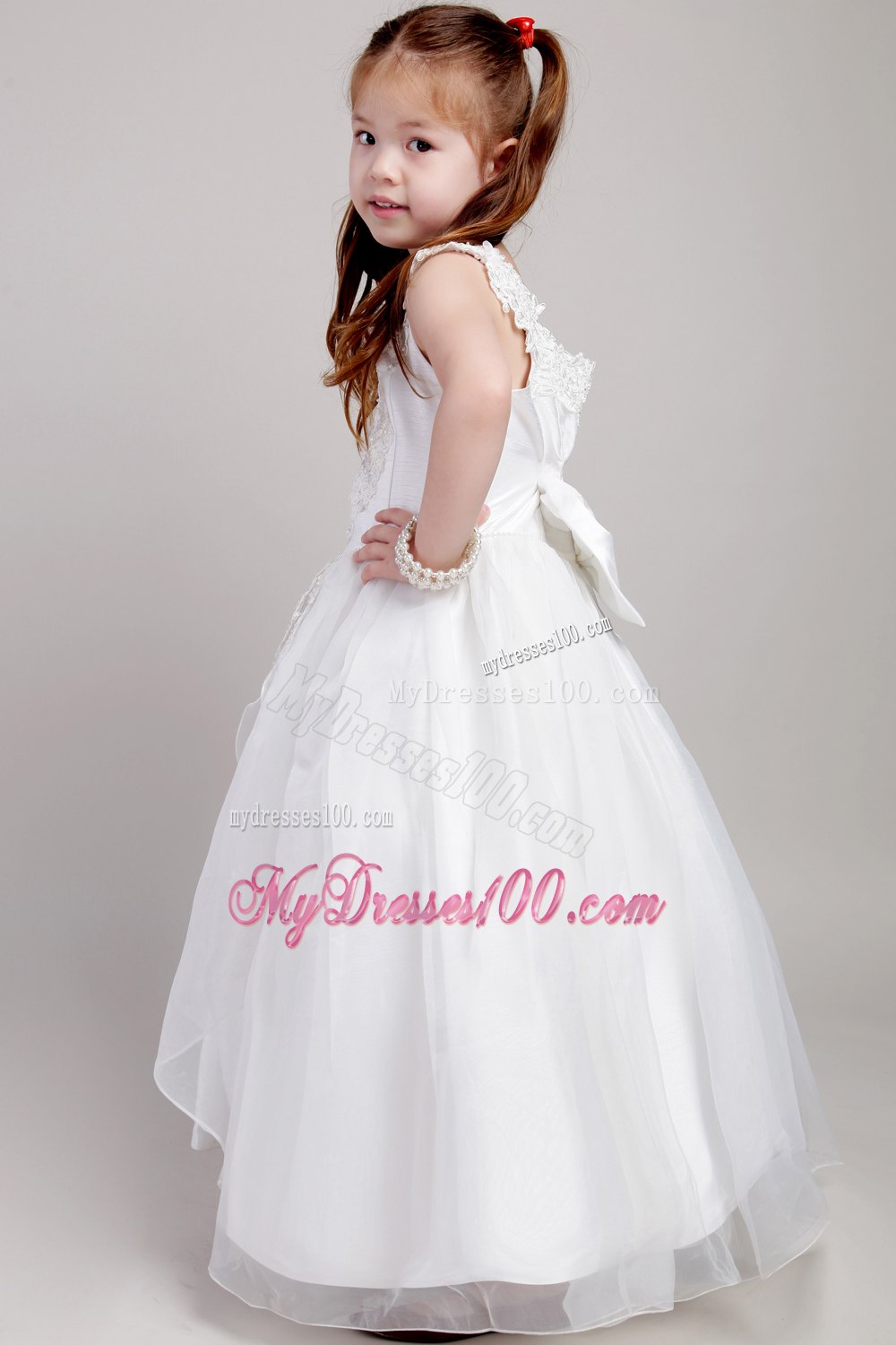 Beautiful Straps Ankle-length Taffeta and Organza Appliques Flower Girl Dress