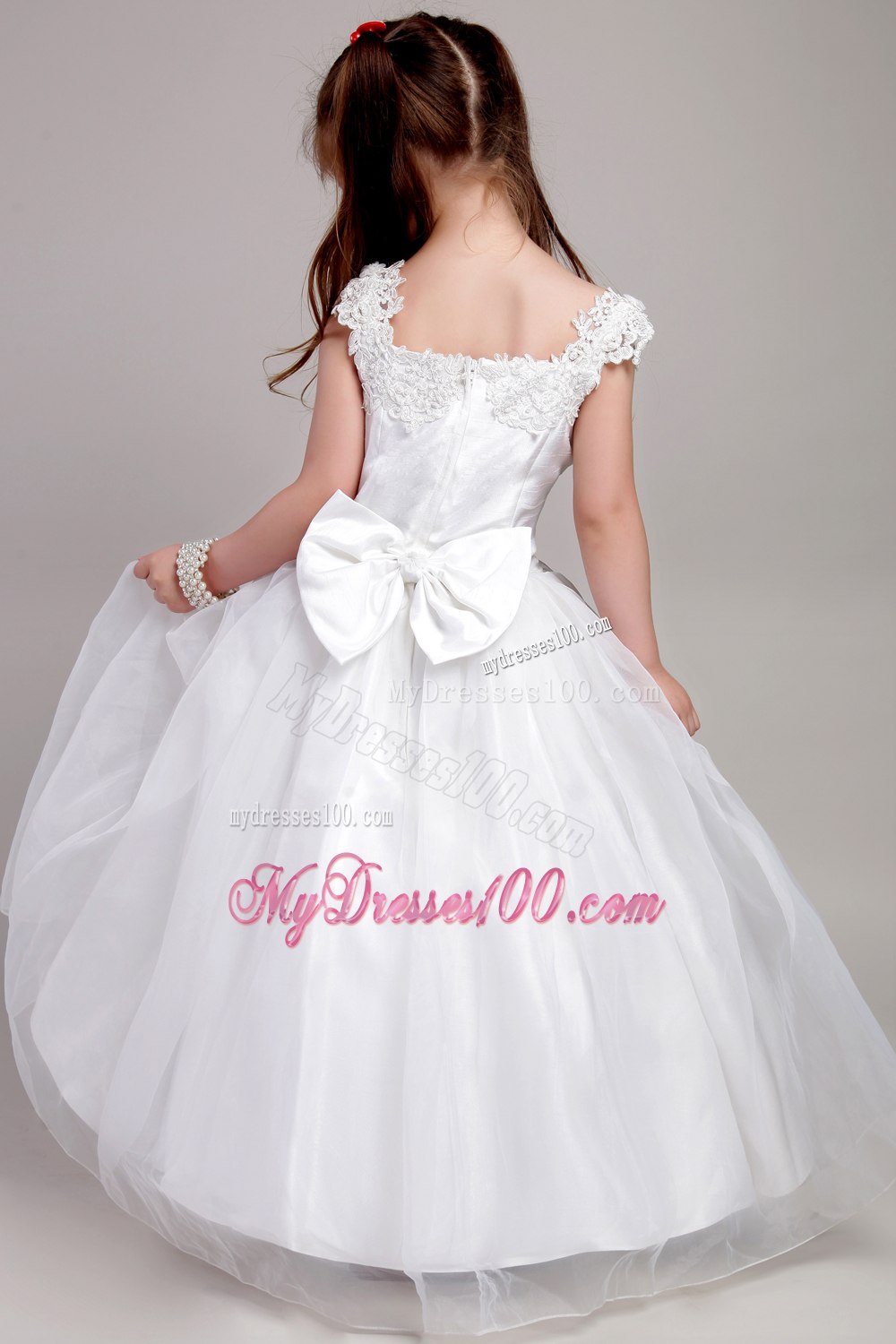 Beautiful Straps Ankle-length Taffeta and Organza Appliques Flower Girl Dress