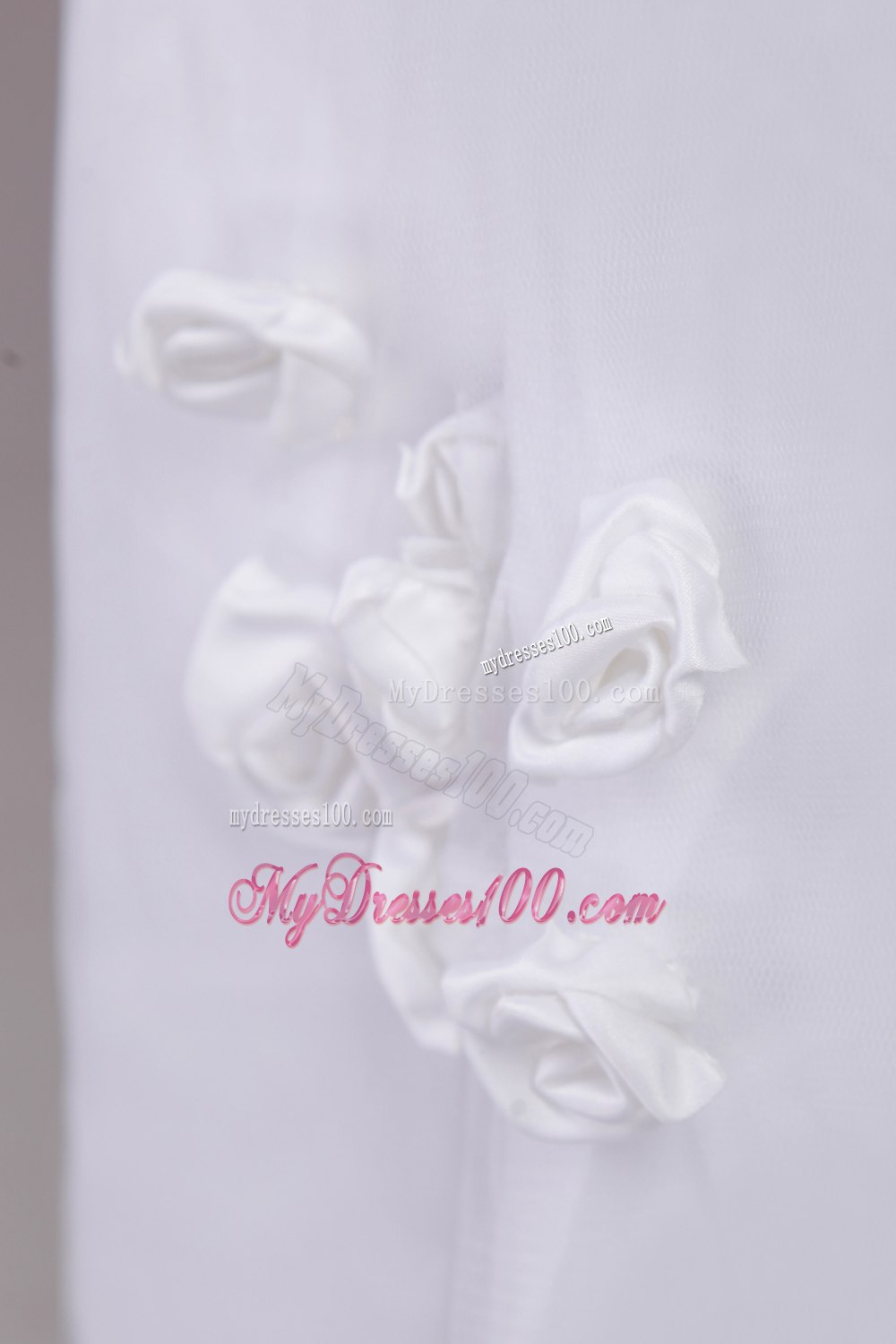 White A-line Straps Ankle-length Taffeta and Tulle Hand Made Flowers Flower Girl Dress