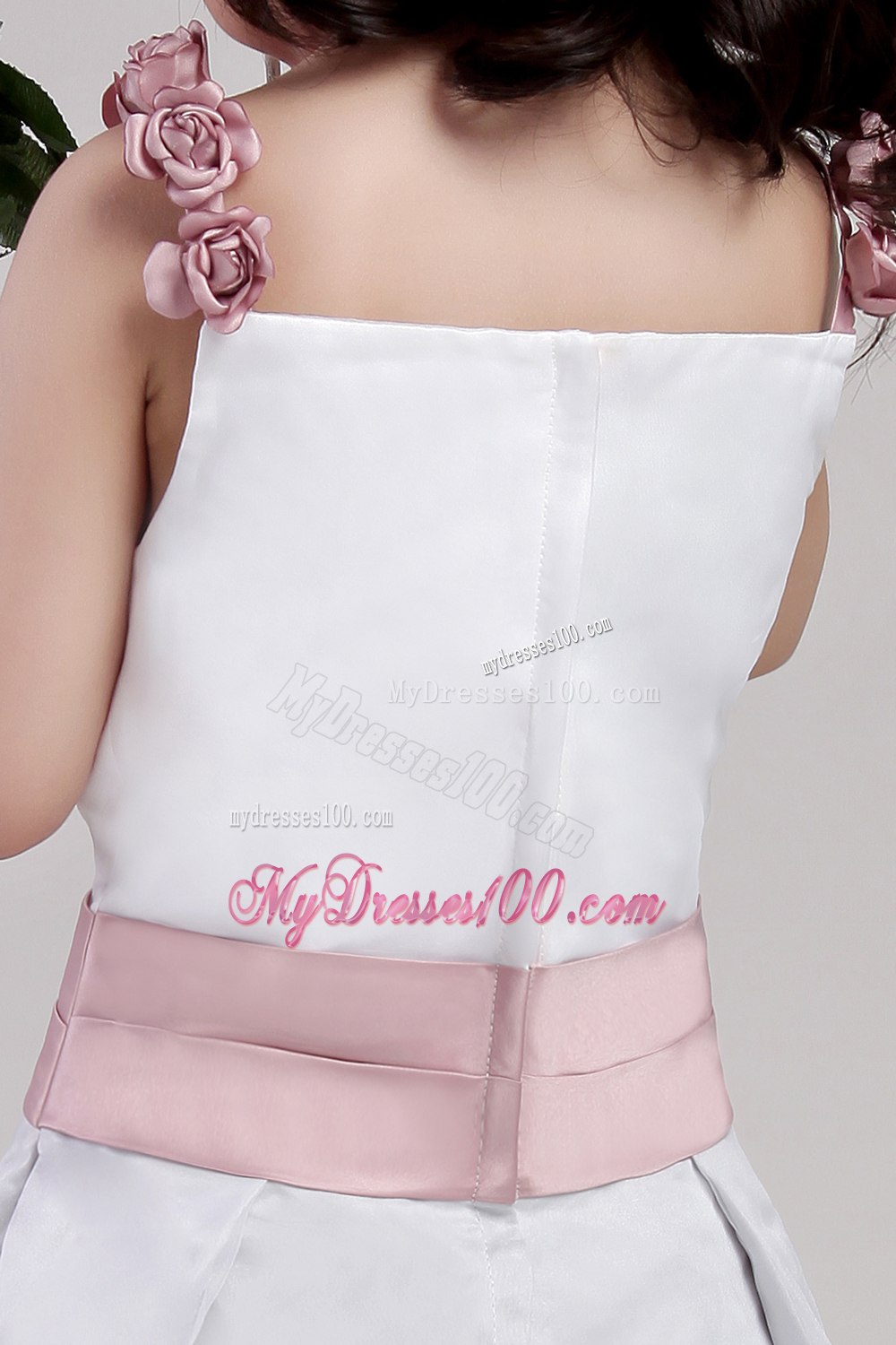 White A-line Straps Floor-length Taffeta and Organza Hand Made Flowers Flower Girl Dress