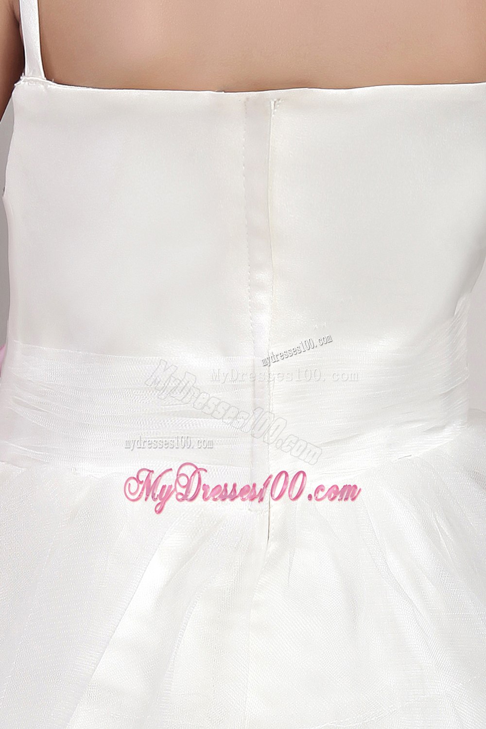 White A-line Straps Tea-length Tulle Hand Made Flower Little Girl Dress