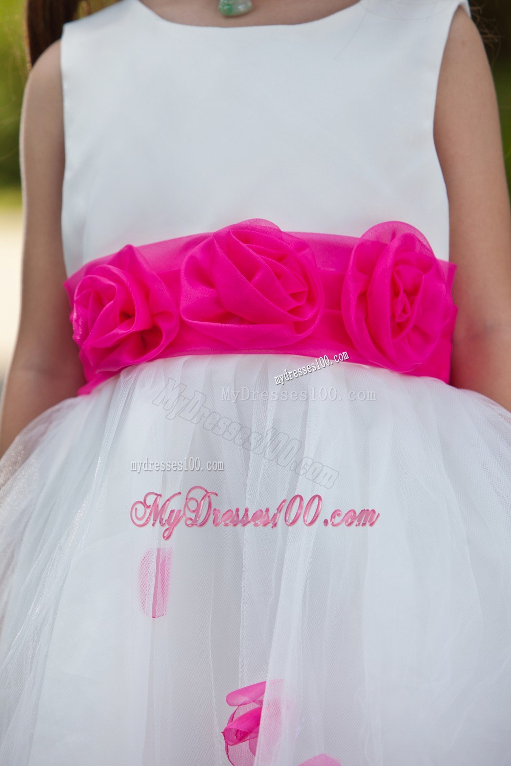 White Ball Gown Scoop Tea-length Taffeta and Tulle Flower Girl Dress