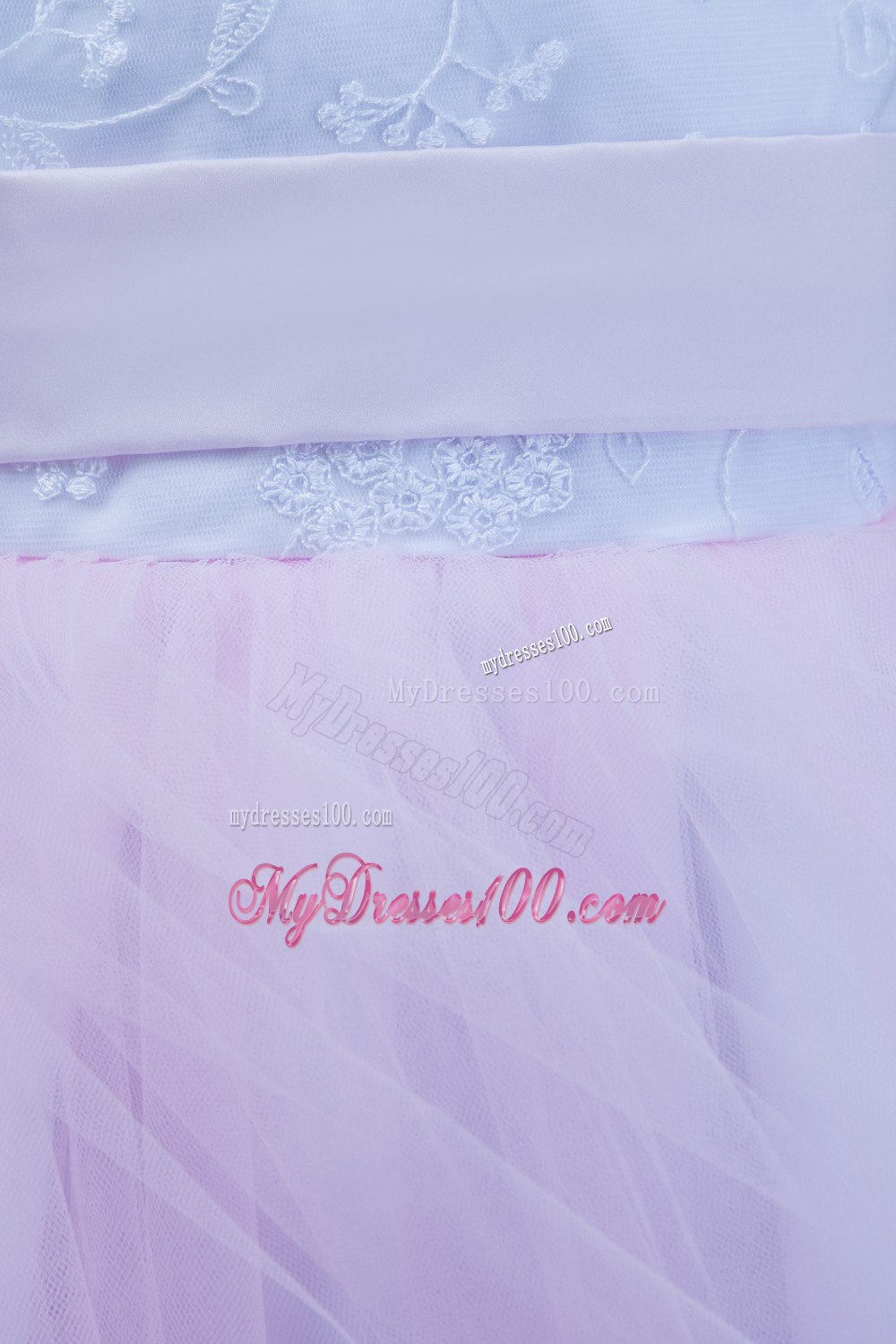 White and Pink Ball Gown Scoop Knee-length Taffeta and Tulle Flower Girl Dress
