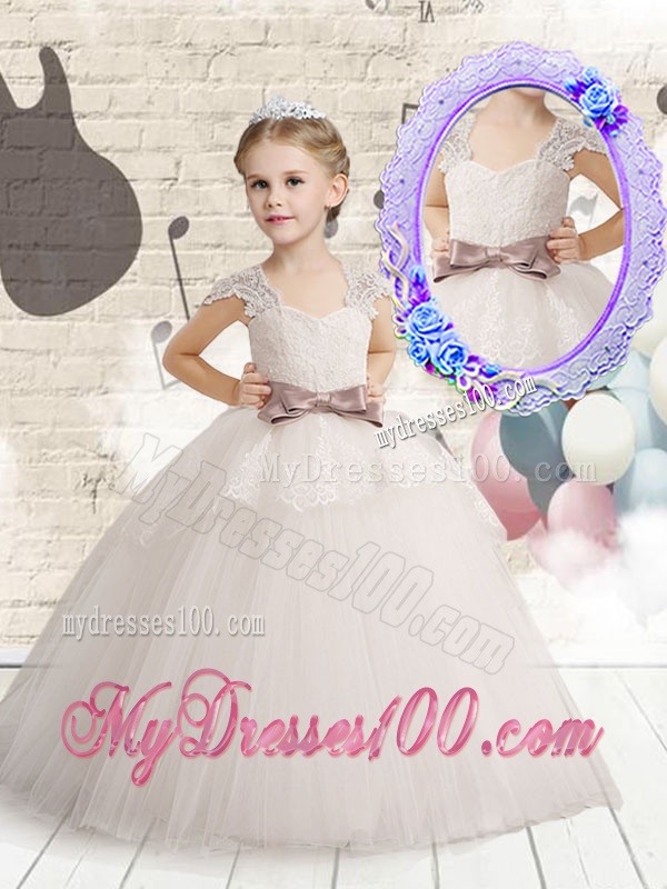 Wonderful Cap Sleeves Flower Girl Dresses with Bowknot and Lace
