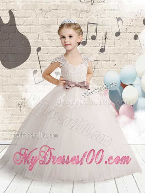 Wonderful Cap Sleeves Flower Girl Dresses with Bowknot and Lace