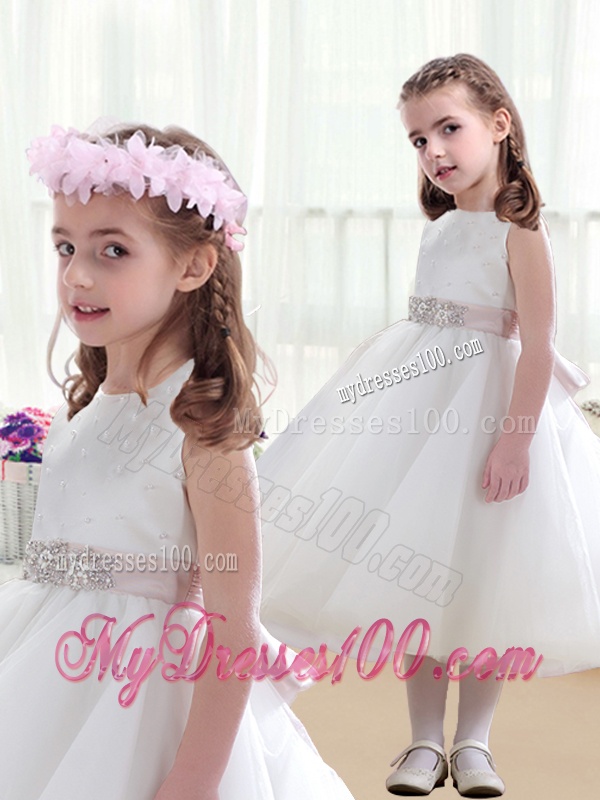Wonderful Scoop White Flower Girl Dresses with Beading