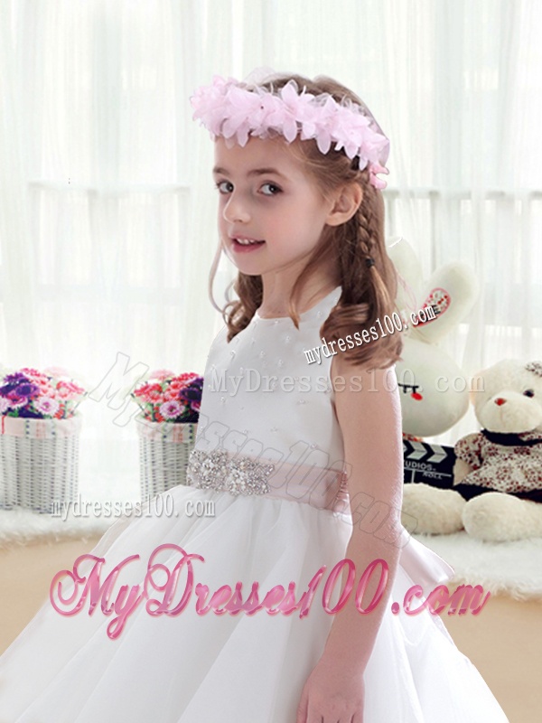 Wonderful Scoop White Flower Girl Dresses with Beading