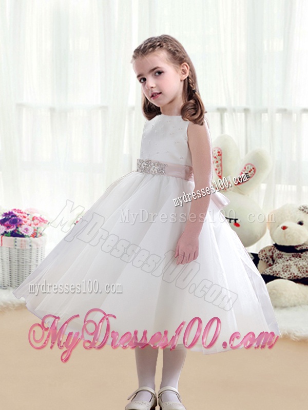 Wonderful Scoop White Flower Girl Dresses with Beading
