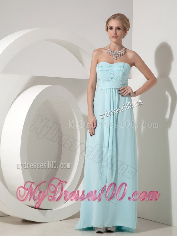 Mint Colored Sweetheart Strapless Ruched Long Bridesmaid Dresses