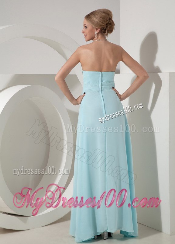 Mint Colored Sweetheart Strapless Ruched Long Bridesmaid Dresses