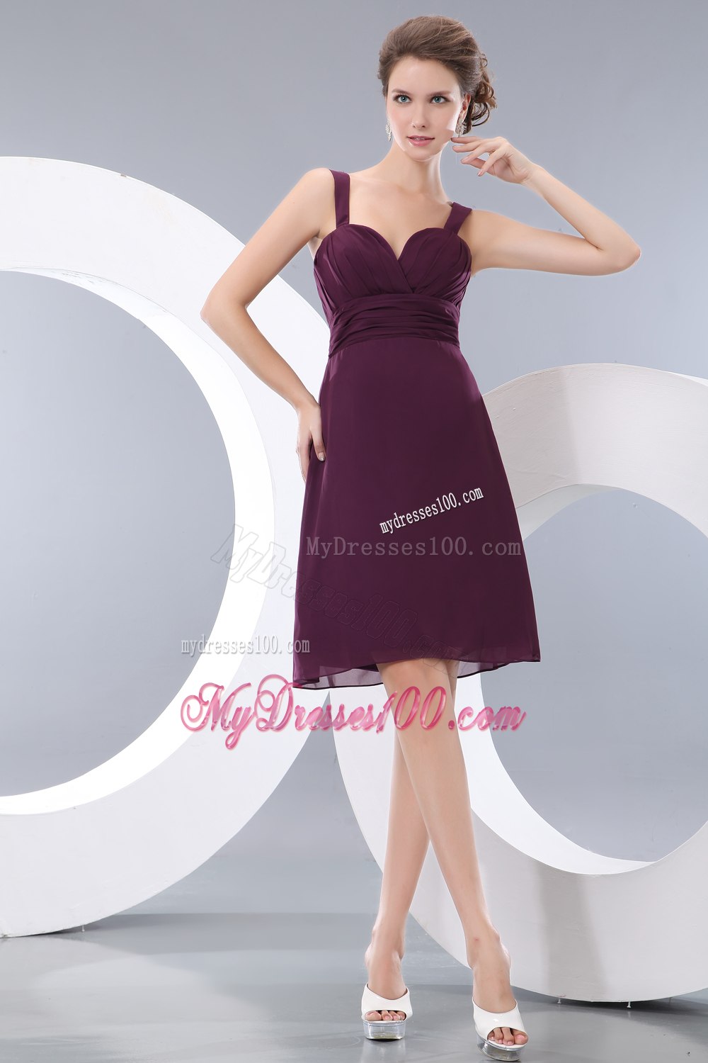 Dark Purple Sweetheart Short A-line Straps Maid of Honor Dress