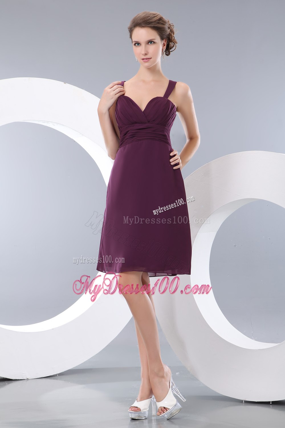 Dark Purple Sweetheart Short A-line Straps Maid of Honor Dress