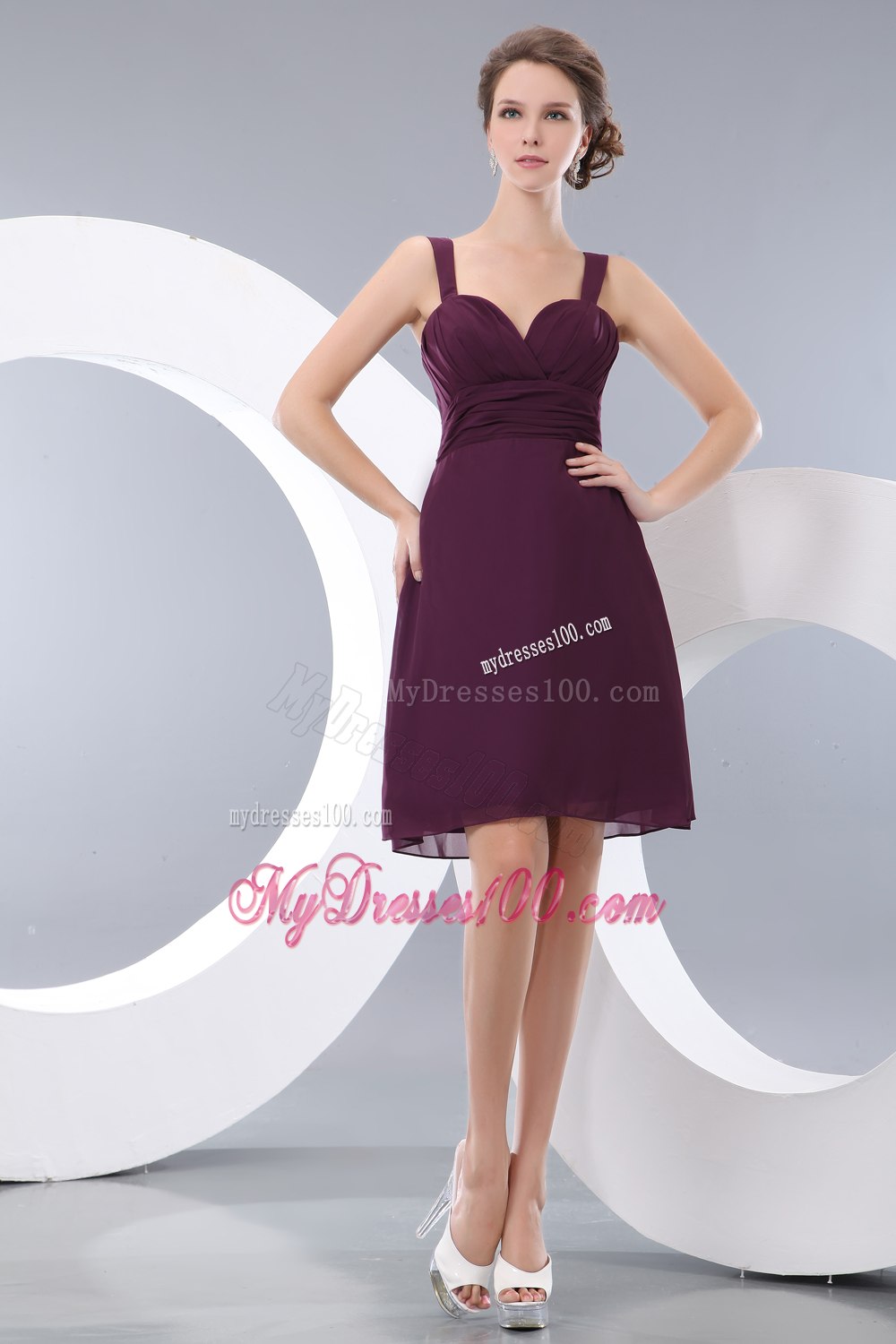 Dark Purple Sweetheart Short A-line Straps Maid of Honor Dress