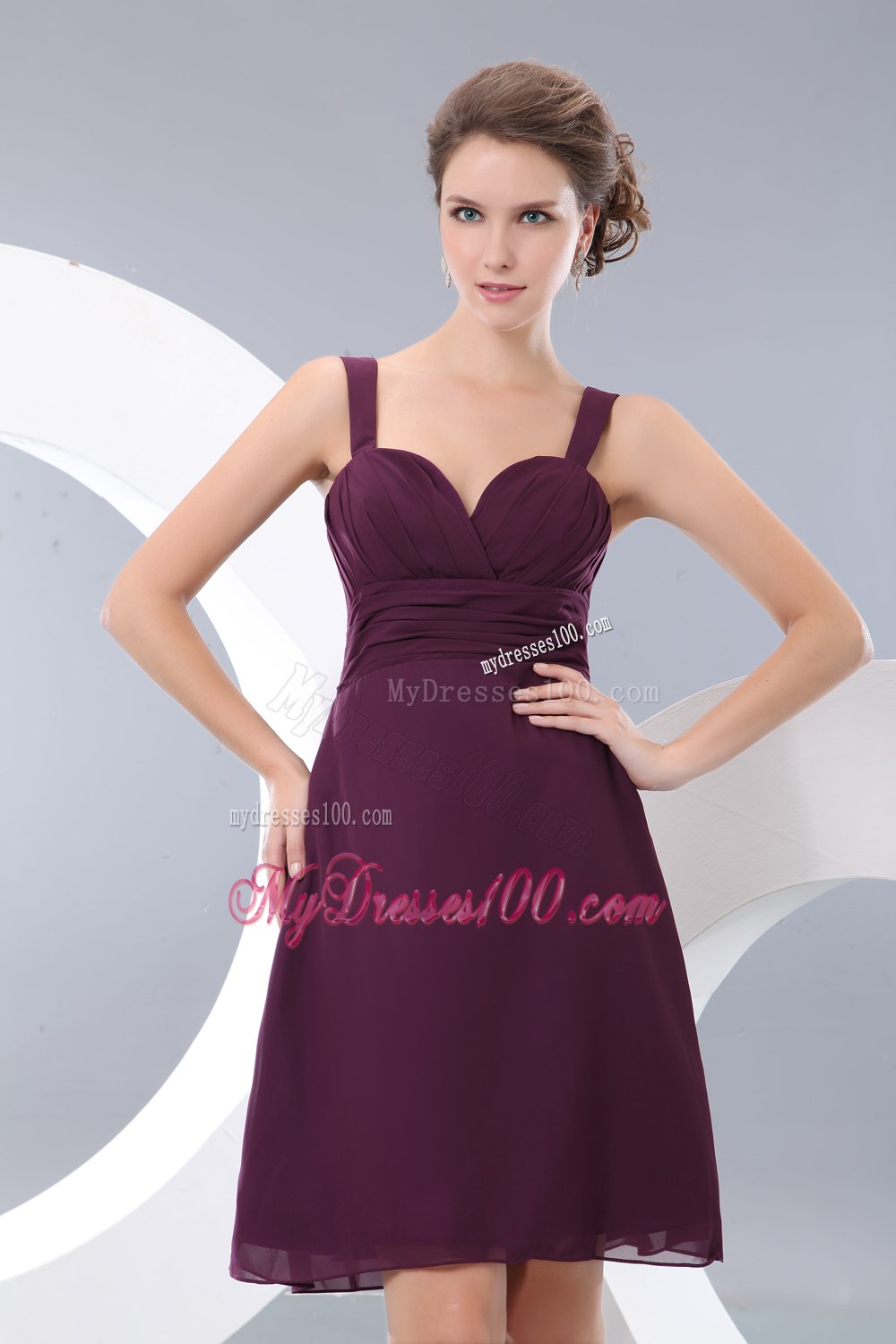 Dark Purple Sweetheart Short A-line Straps Maid of Honor Dress