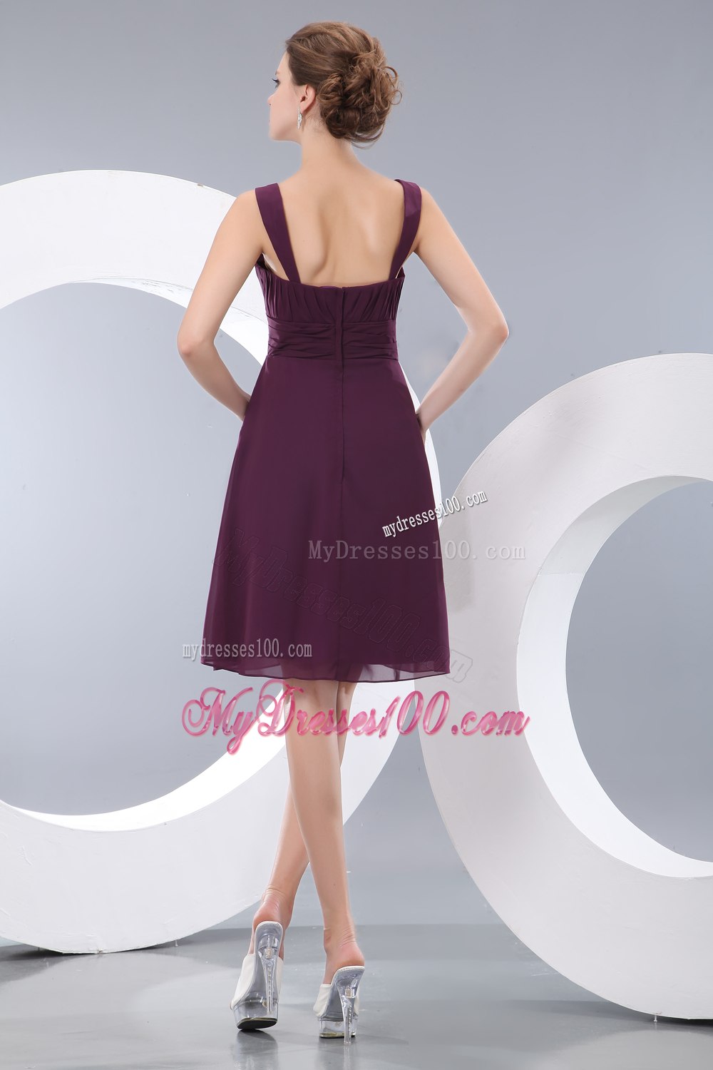 Dark Purple Sweetheart Short A-line Straps Maid of Honor Dress