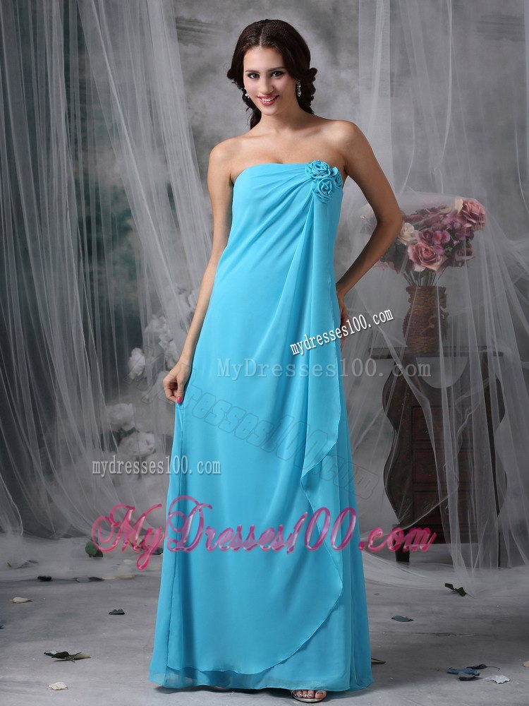 Blue Empire Pleated Floor Length Bridesmaid Dresses with Zipper Up Back