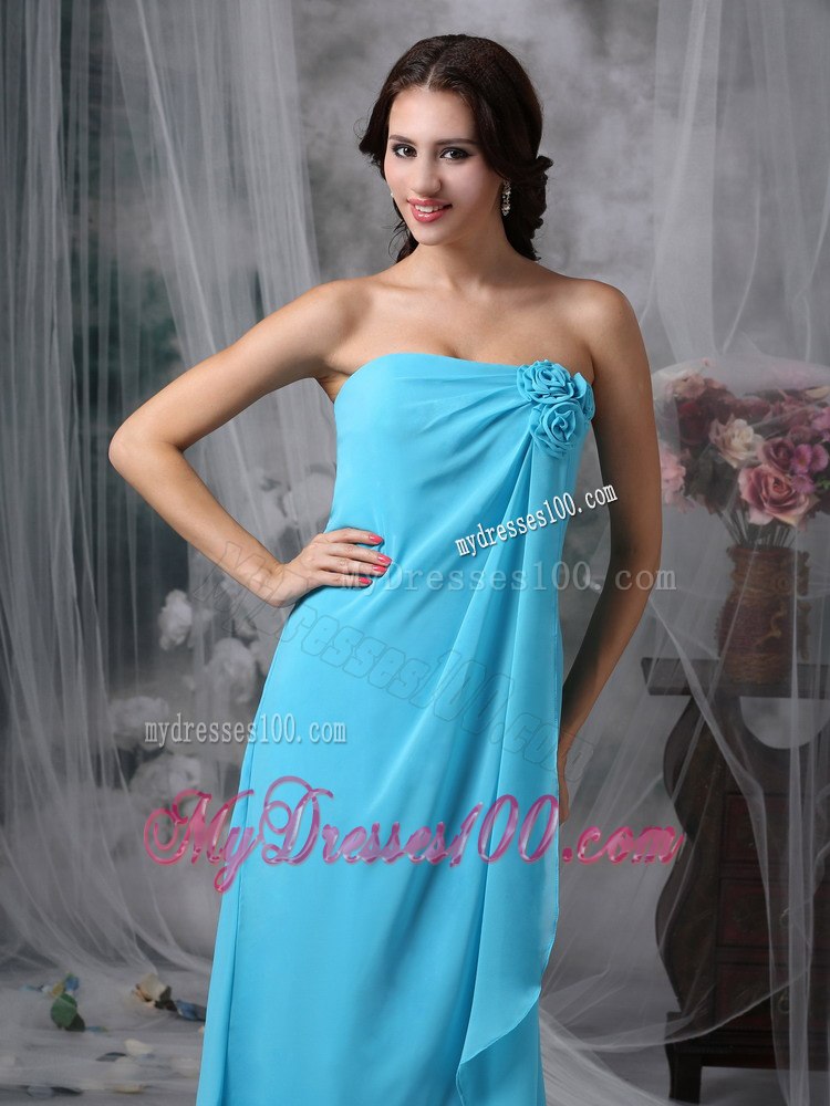 Blue Empire Pleated Floor Length Bridesmaid Dresses with Zipper Up Back