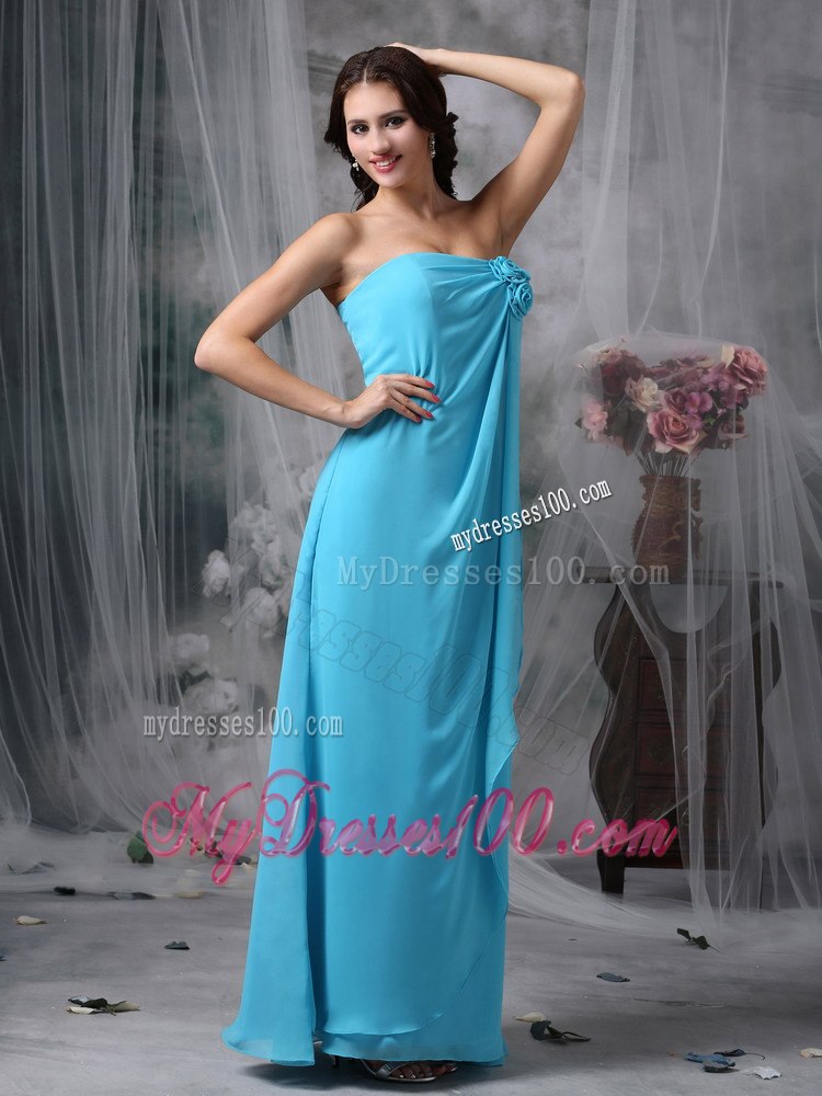 Blue Empire Pleated Floor Length Bridesmaid Dresses with Zipper Up Back