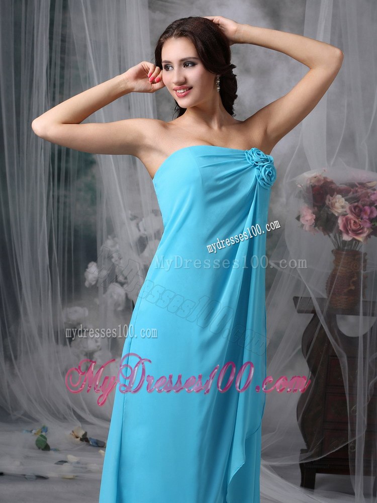 Blue Empire Pleated Floor Length Bridesmaid Dresses with Zipper Up Back