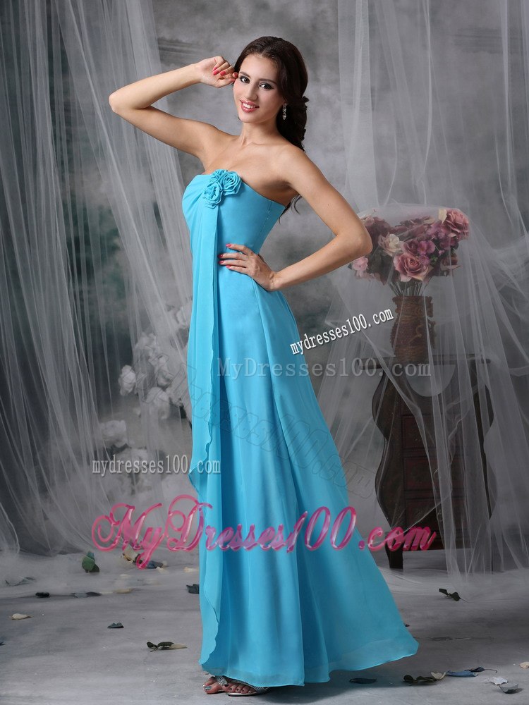 Blue Empire Pleated Floor Length Bridesmaid Dresses with Zipper Up Back