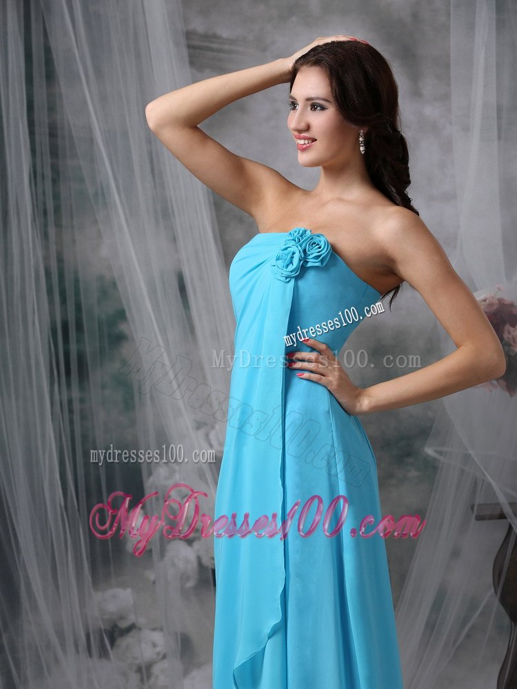 Blue Empire Pleated Floor Length Bridesmaid Dresses with Zipper Up Back