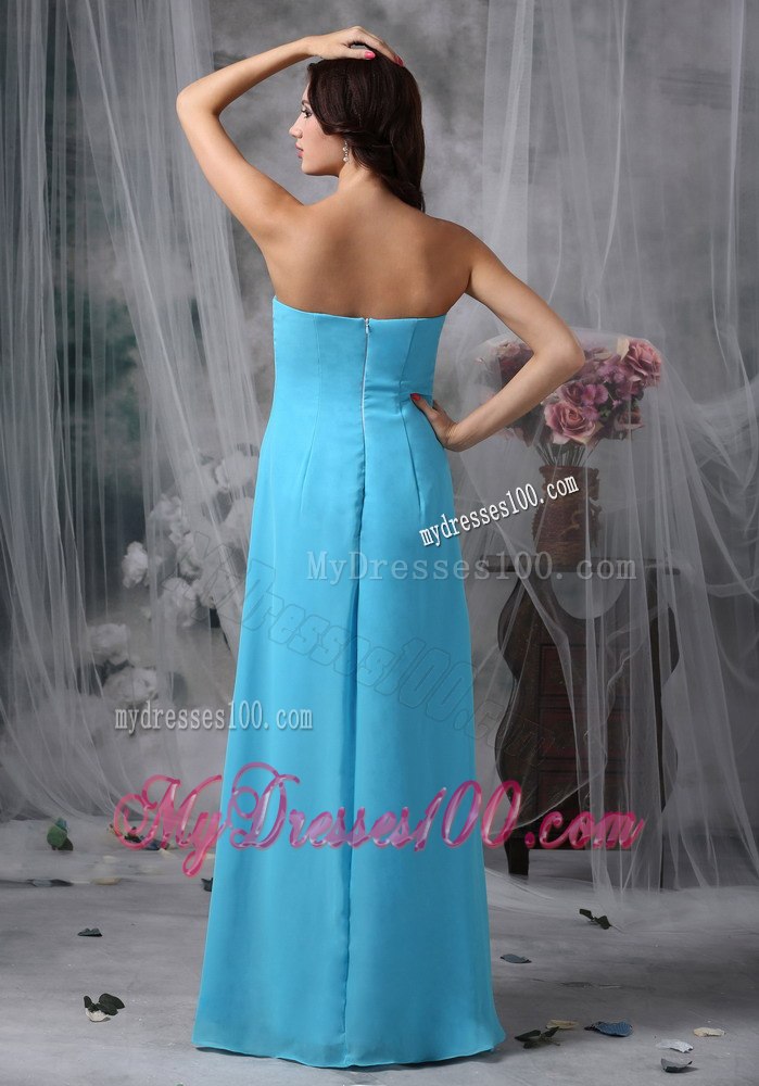 Blue Empire Pleated Floor Length Bridesmaid Dresses with Zipper Up Back