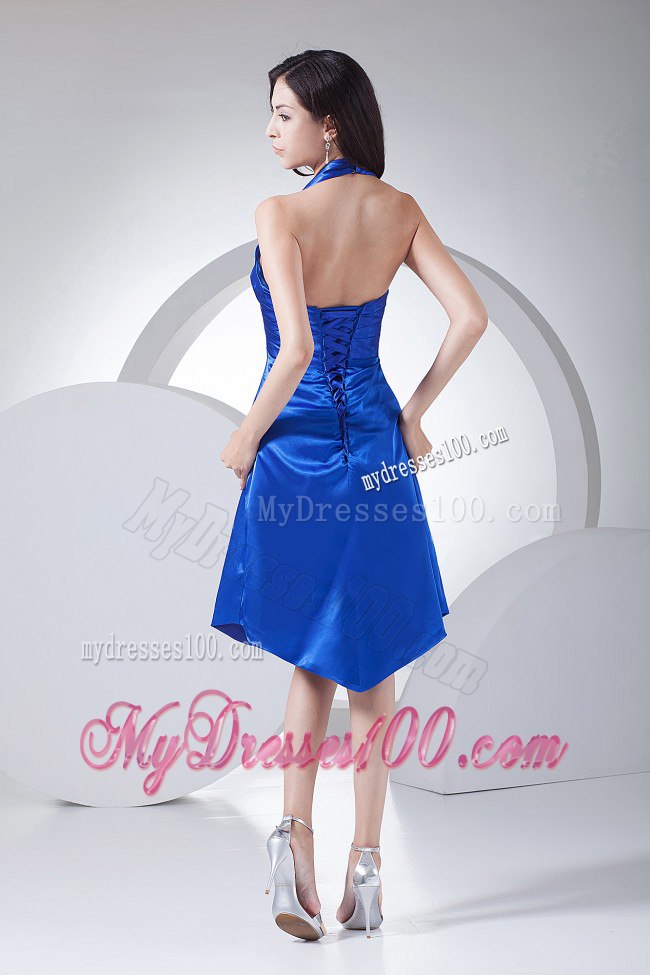 Deep V Neckline Column Asymmetric Royal Blue Dresses For Bridesmaid