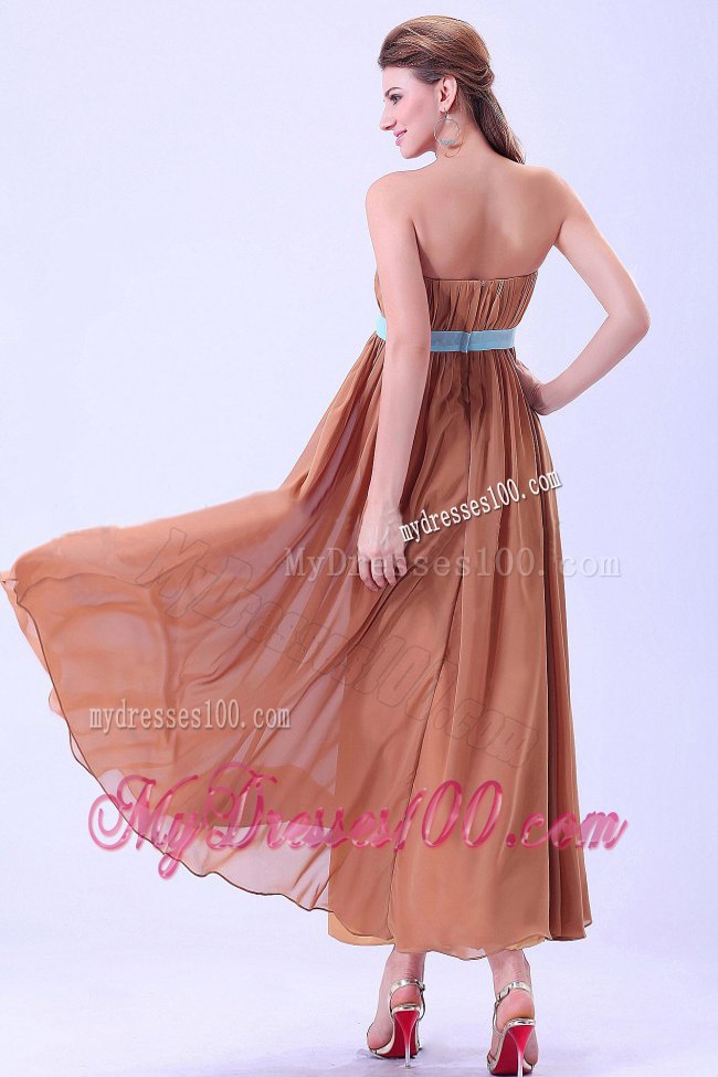 Nude Colored Strapless Pleated Ankle length Dresses For Bridesmaid