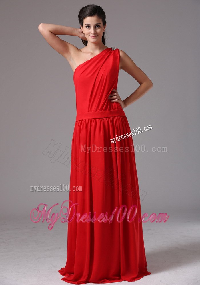 One shoulder Ruched Dropped Dresses For Bridesmaid in Red