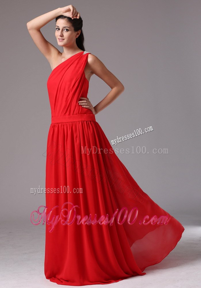 One shoulder Ruched Dropped Dresses For Bridesmaid in Red