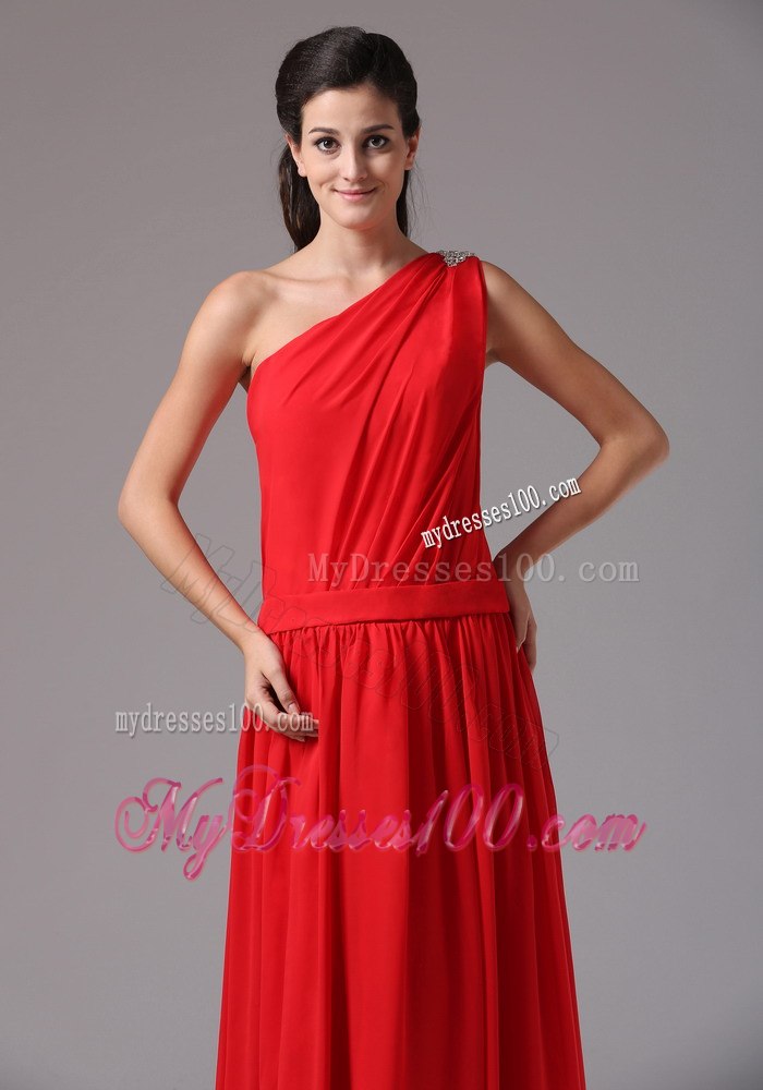 One shoulder Ruched Dropped Dresses For Bridesmaid in Red