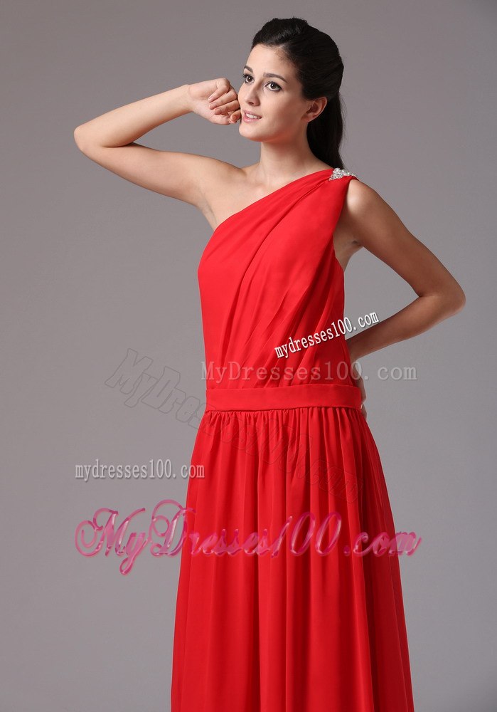 One shoulder Ruched Dropped Dresses For Bridesmaid in Red