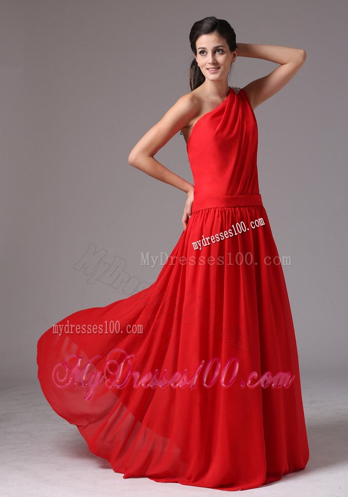 One shoulder Ruched Dropped Dresses For Bridesmaid in Red