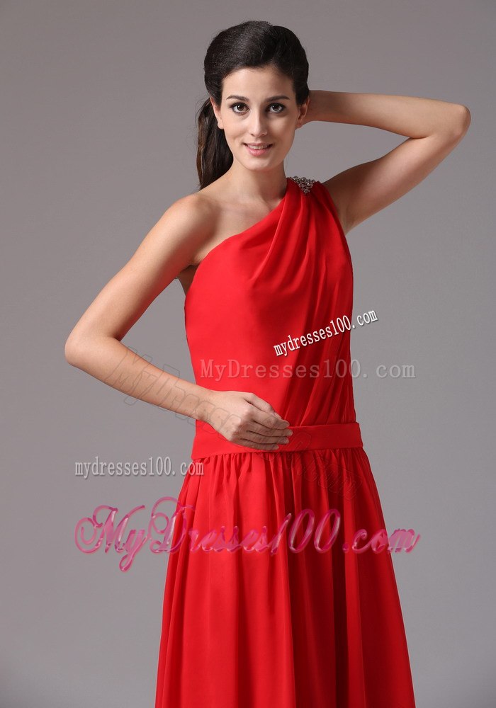 One shoulder Ruched Dropped Dresses For Bridesmaid in Red